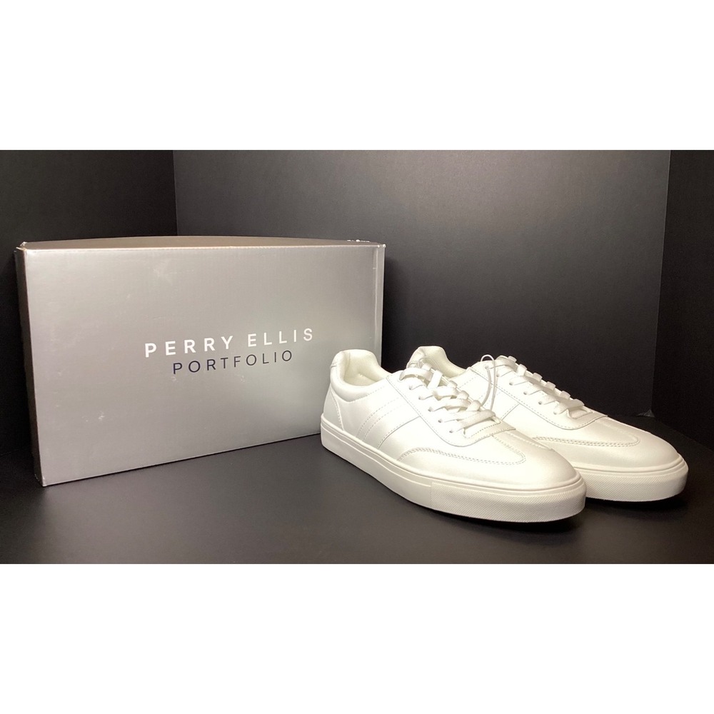 Perry Ellis Faux Leather Casual Dress Sneaker Men's Size 9.5 White NIB - Picture 3 of 6